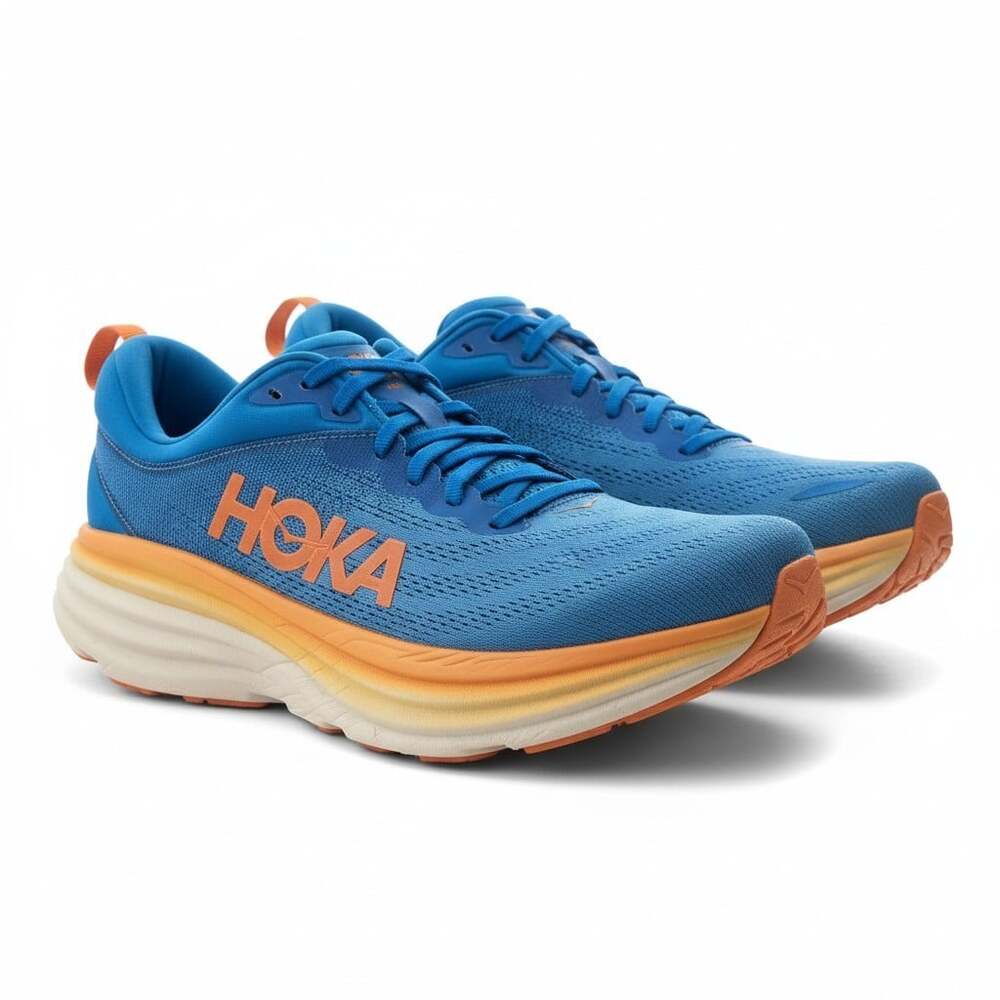 HOKA ONE ONE Bondi 8 Wide Men's 11 2E Coastal Sky Vibrant Orange No Insoles